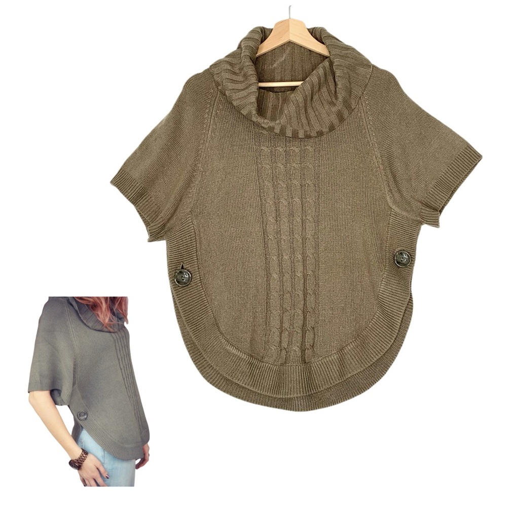 The Limited Cable Knit Sweater Poncho Cowl Neck Brown Taupe Size XS Warm Cozy